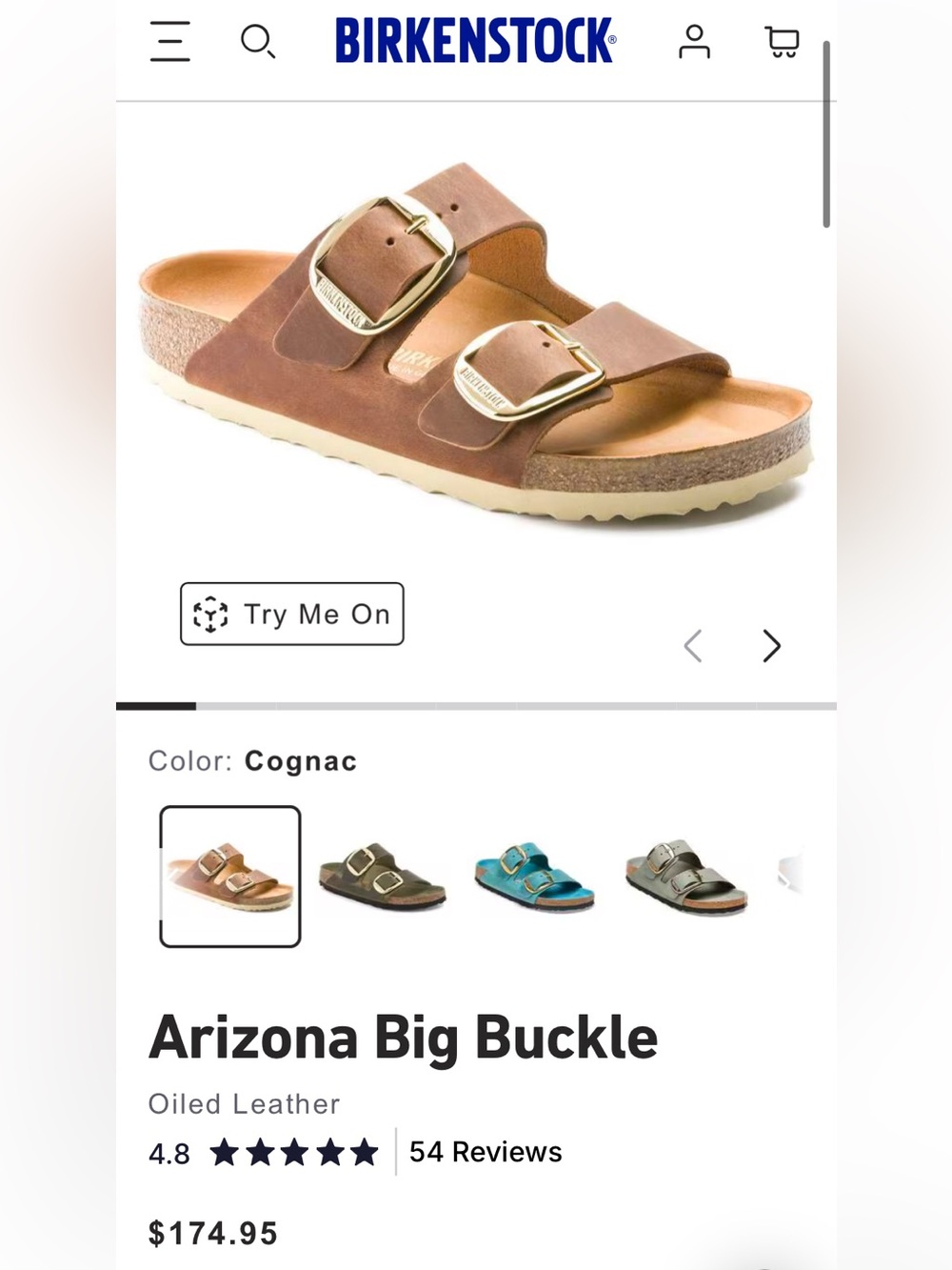 Birkenstock Arizona Big Buckle Cognac Brown Leather Regular Width Size 39 Gold - Picture 6 of 7